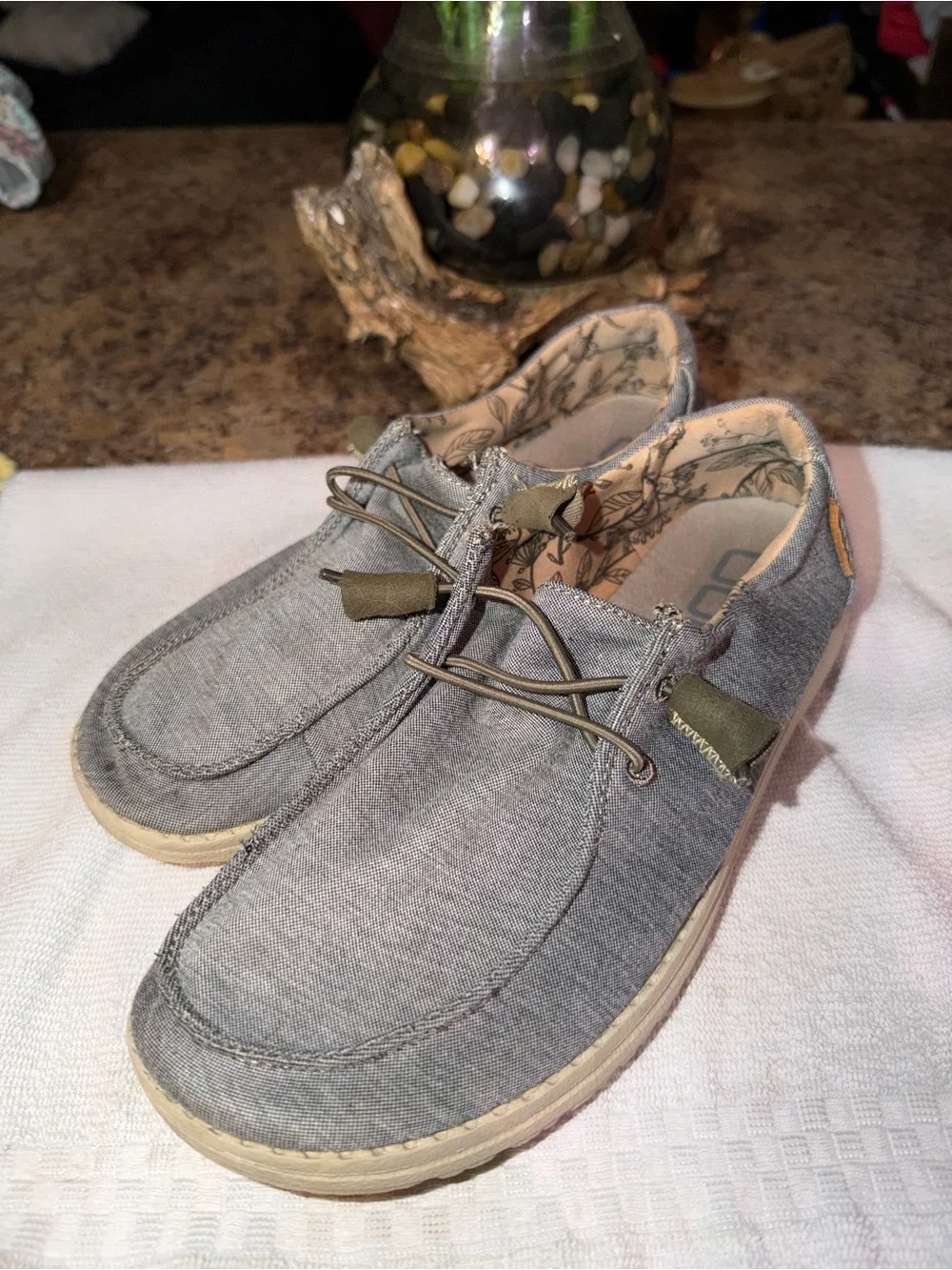 Hey Dude Women's Gray Canvas Slip-On Loafers